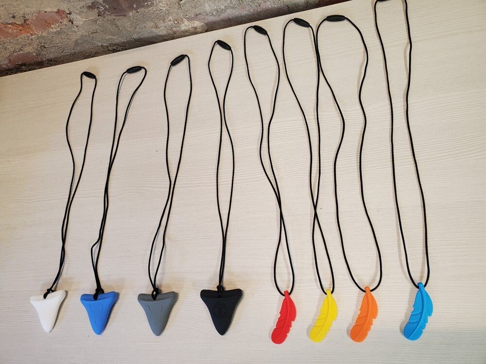 Sensory Chew Necklace Fidget Silicone Kids Autism ADHD Shark Feather Multicolor